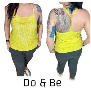Do & Be yellow embroidered bead fringe tank top. Boho, Summer. size medium